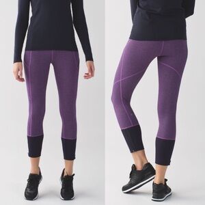 Lululemon Rebel Runner Crop EUC Herringbone Grape Heathered Violet / Black Sz 2